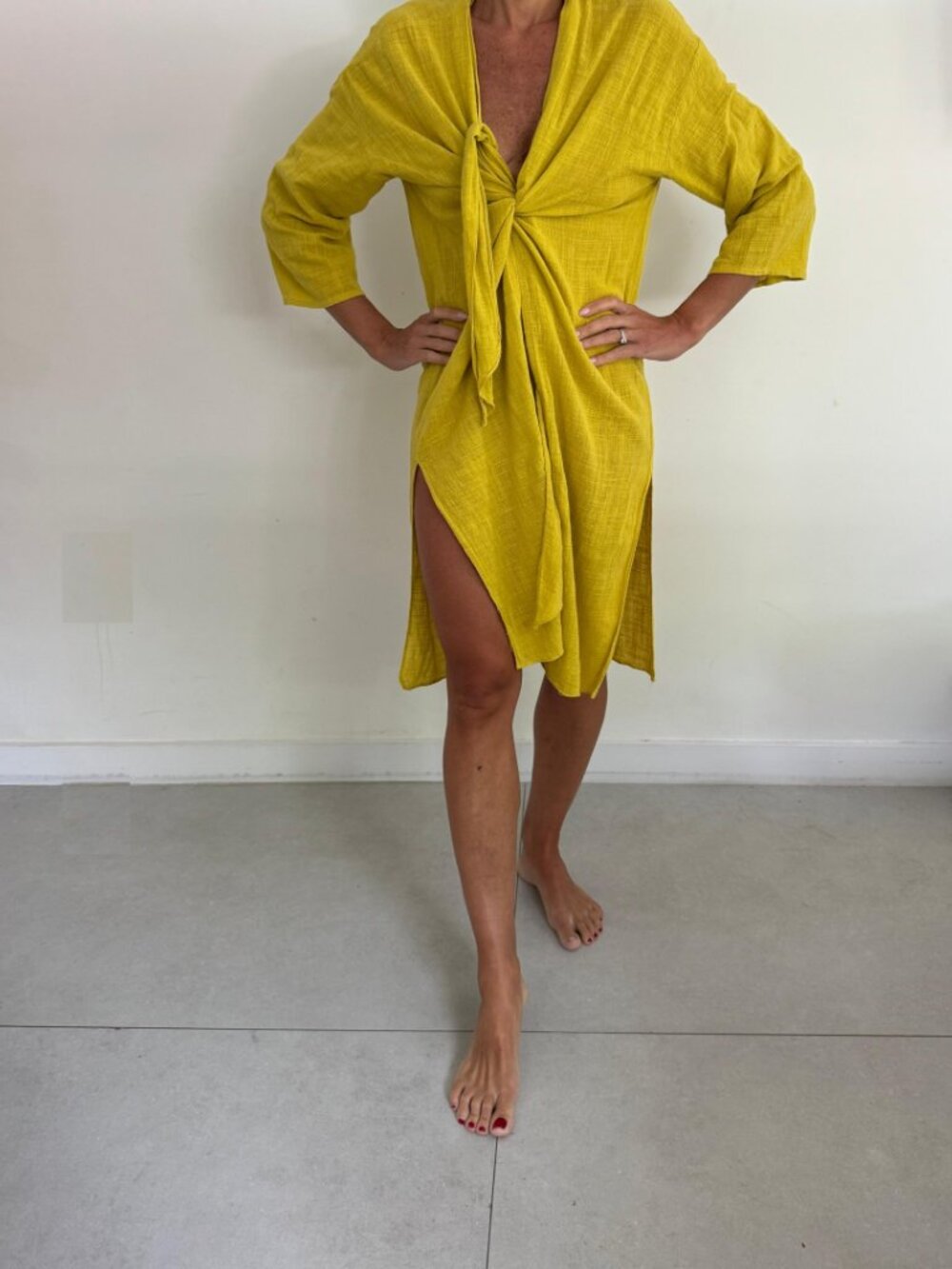 Zara Mustard Tie-Waist Beach Cover-Up Dress S-M